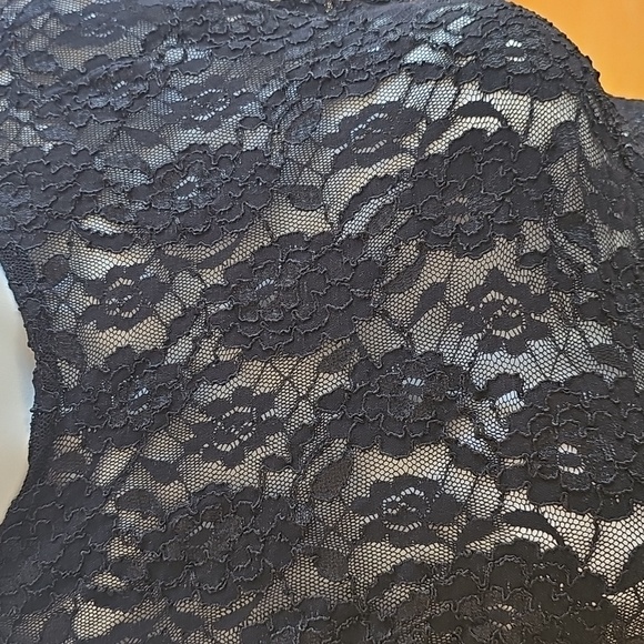 Vintage Jonden Romantic Goth Black Floral Lace Shortsleeve Bodysuit Small - Picture 8 of 16